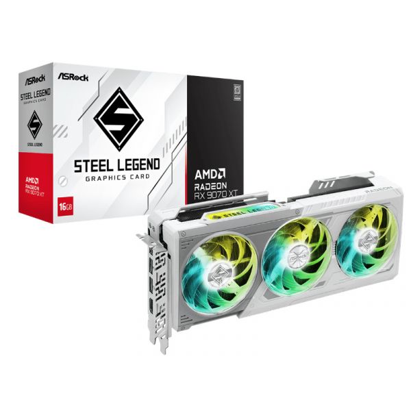ASRock Videókártya AMD Radeon RX 9070 XT Steel Legend 16GB (RX9070XT SL 16G)